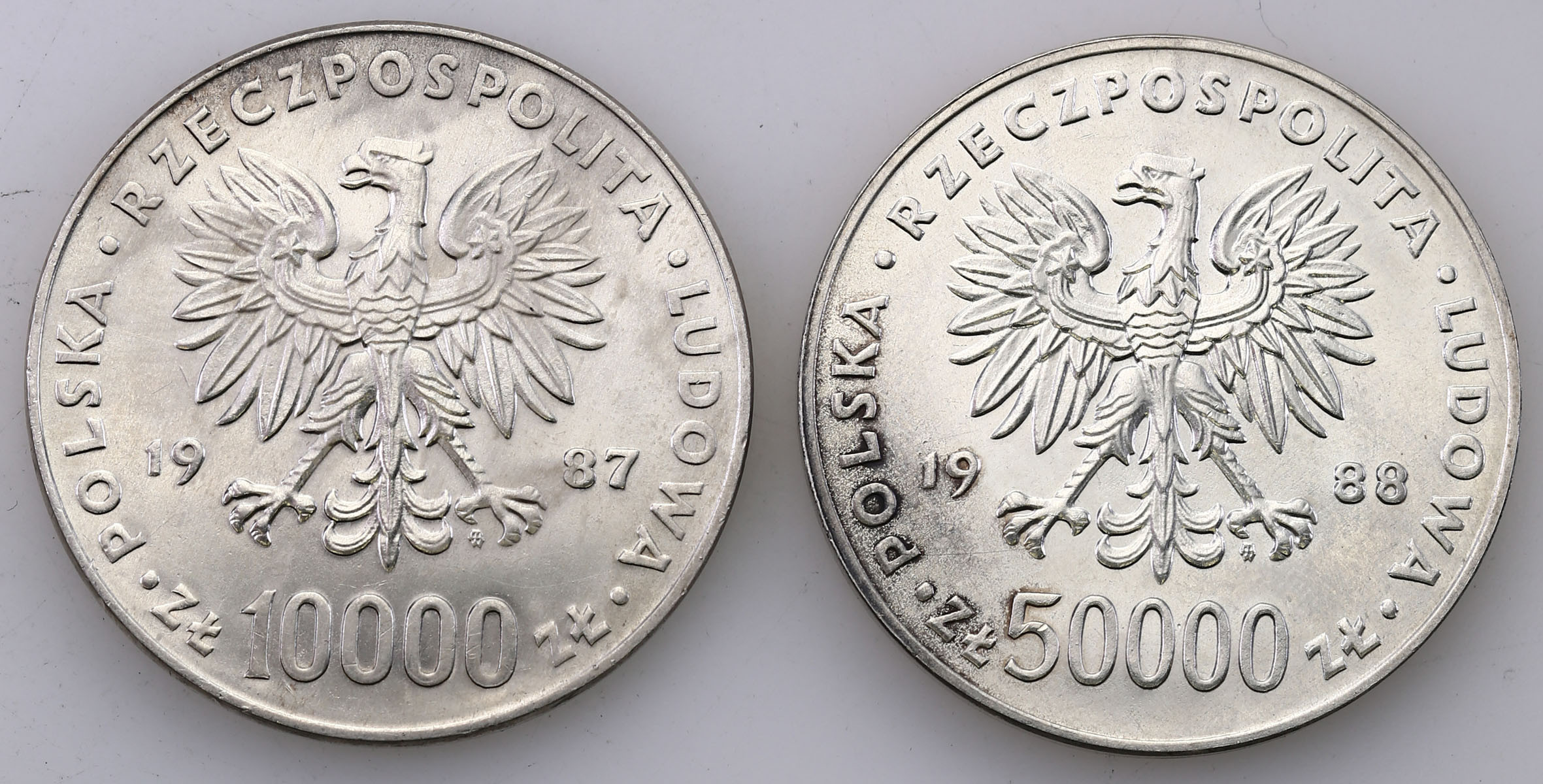 PRL. 50.000 złotych 1988 Józef Piłsudski i 10.000 złotych 1987 Jan Paweł II